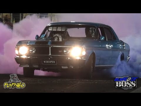 VIDEO: SUPERCHARGED XY FALCON “WIDE OPEN” SMASHING TYRES AT BURNOUT BOSS