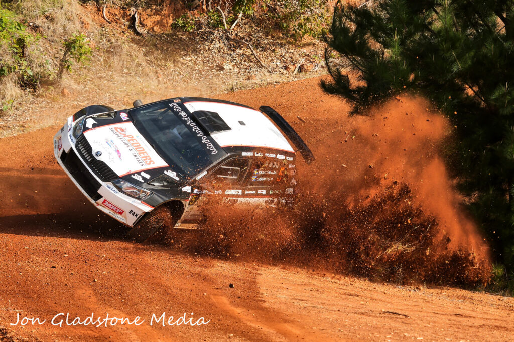 Tom Kristensson (Sweden) saves a near-catastrophic roll.